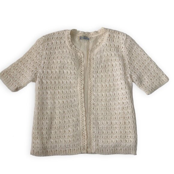 Vintage 50s Sidney Gould Loose Knit Lambswool Cardigan Sweater Lined - Picture 2 of 7